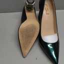 FSJ Women Bridal Pointed Toe Chunky High Heel Crystal Pumps Slip on Wedding Thick Comfort Shoes Size 8.5 Forest Green