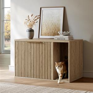 Evermagin 31.5" Cat Litter Box Enclosure Furniture with Cat Scratch Pad