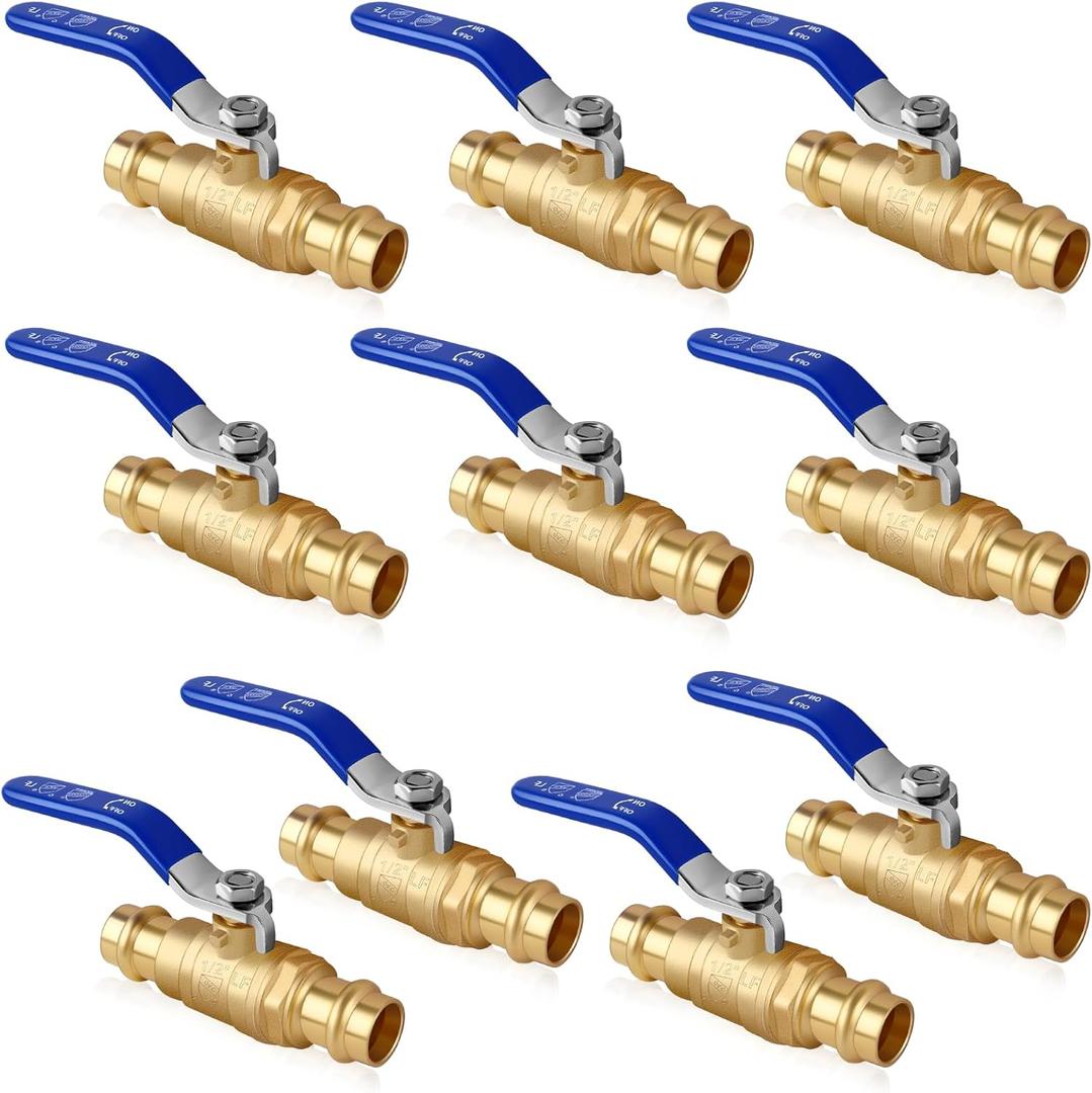 Boltigen 10 Pack 1/2" Propress Ball Valves, Lead-Free Brass Full Port Press to Press Fitting 1/2 inch Shut Off Stop Valve Built in EPDM O-ring, For Copper Tubing Connection, with cUPC, NSF/ANSI 61