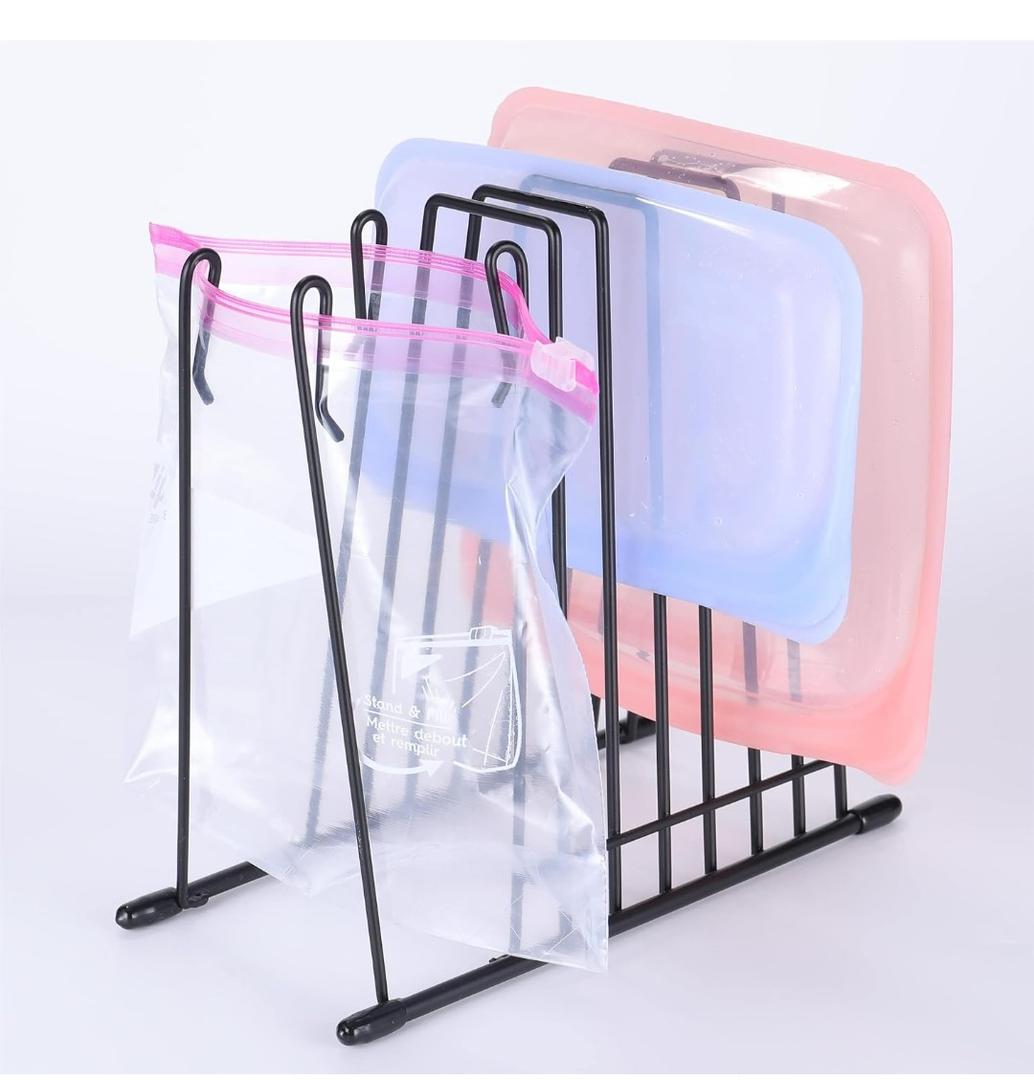 Lerine Reusable Food Storage Bags Drying Rack, Stainless Stand Plastic Bag Drying Rack with Baggy Rack, Easy to Dry Silicone Bags & Hands-free to Pour Leftovers, Sauce with No Spills