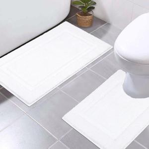 SHACOS White Bathroom Rugs Sets 2 Piece, 20"x32" Non Slip Bath Mat and 20"x24" Toilet Rugs U Shaped Washable, Soft Fluffy Water Absorbent Bath Mat Set of 2