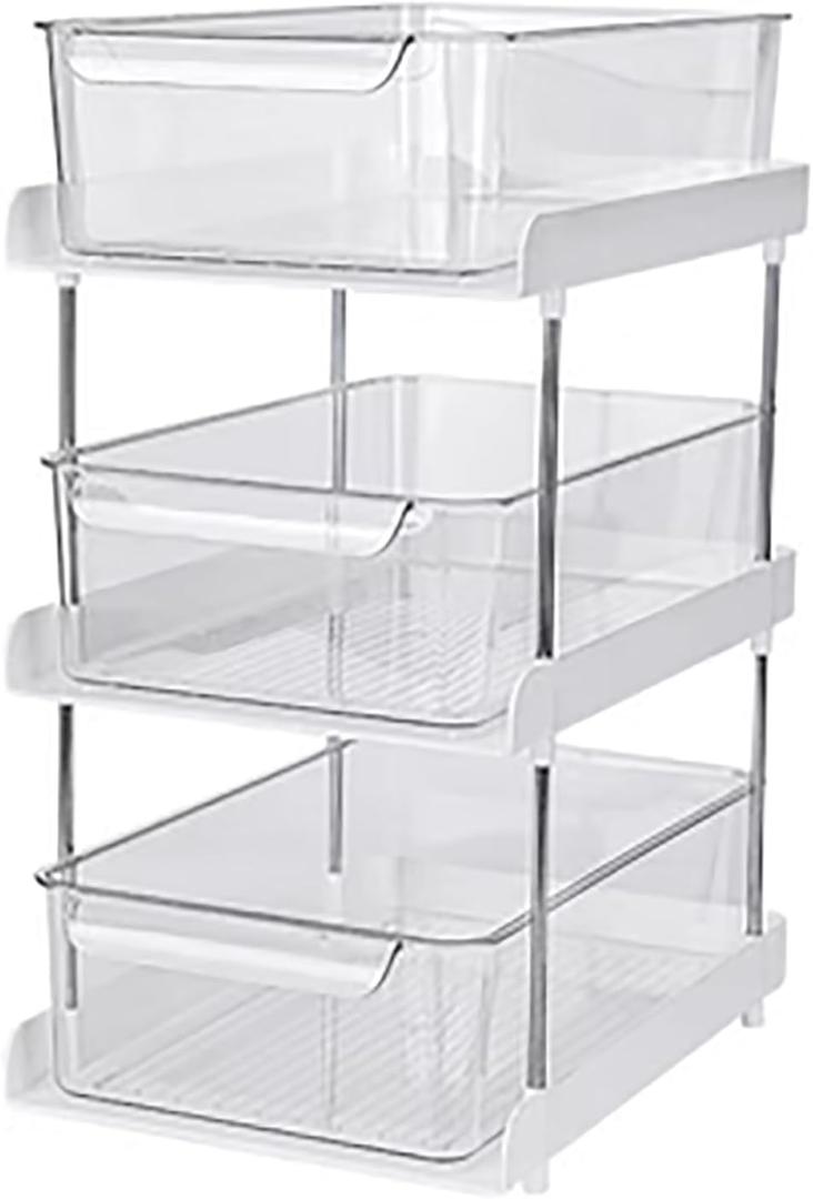 Atkits Kitchen Cabinet Organizers and Shelf Under Sink Organizers and Storage Bathroom Acrylic 2 Tier Clear Organizer with Dividers,3 Tier,No partition Style