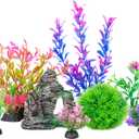 Ameliade Aquarium Artificial Plastic Plants Decorations and Rock Cave Decor Set Goldfish Betta Fish Tank Accessories Small Large Fish Bowl Ornaments