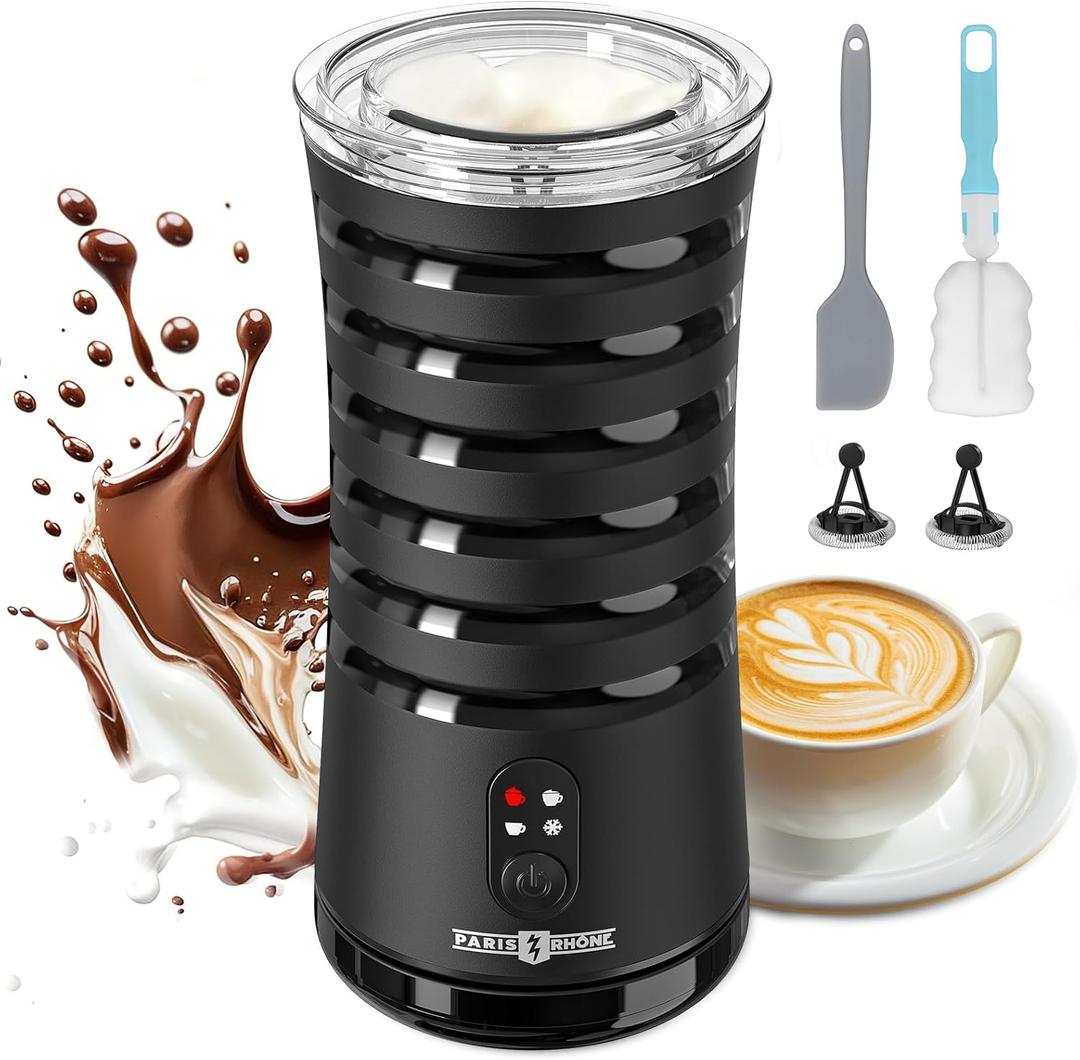Milk Frother, Paris Rhne 4-in-1 Milk Steamer and Frother, Hot & Cold Foam Milk Warmer with Temperature Control, Auto Shut-Off Frothers for Coffee, Latte, Cappuccino, Macchiato (Black)
