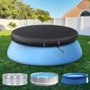 QH.HOME 6ft Round Inflatable Pool Cover for Above Ground Pools, Stock Tank Cover Protector with Attachment, One Piece Tear Resistant Round Hot Tub Cover, Wind and Dust Resistant, Fit Small Pool Cover