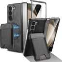 For Samsung Galaxy Z Fold 5 Case [Compatible with MagSafe] Built-in Screen Protector and Hinge Protection, Vintage Matte PU Leather with Magnetic Z Fold 5 Case Phone Cover Protective - Black