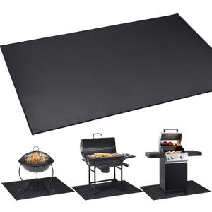 Under Grill Mat 48 30 Inch for Outdoor Charcoal, Flat Top, Smokers, Gas Grills.Oil-Proof and Water-Proof BBQ Cvtayn Fireproof Mat Protects Deck Grass, Indoor Fireplace Mat (Black)