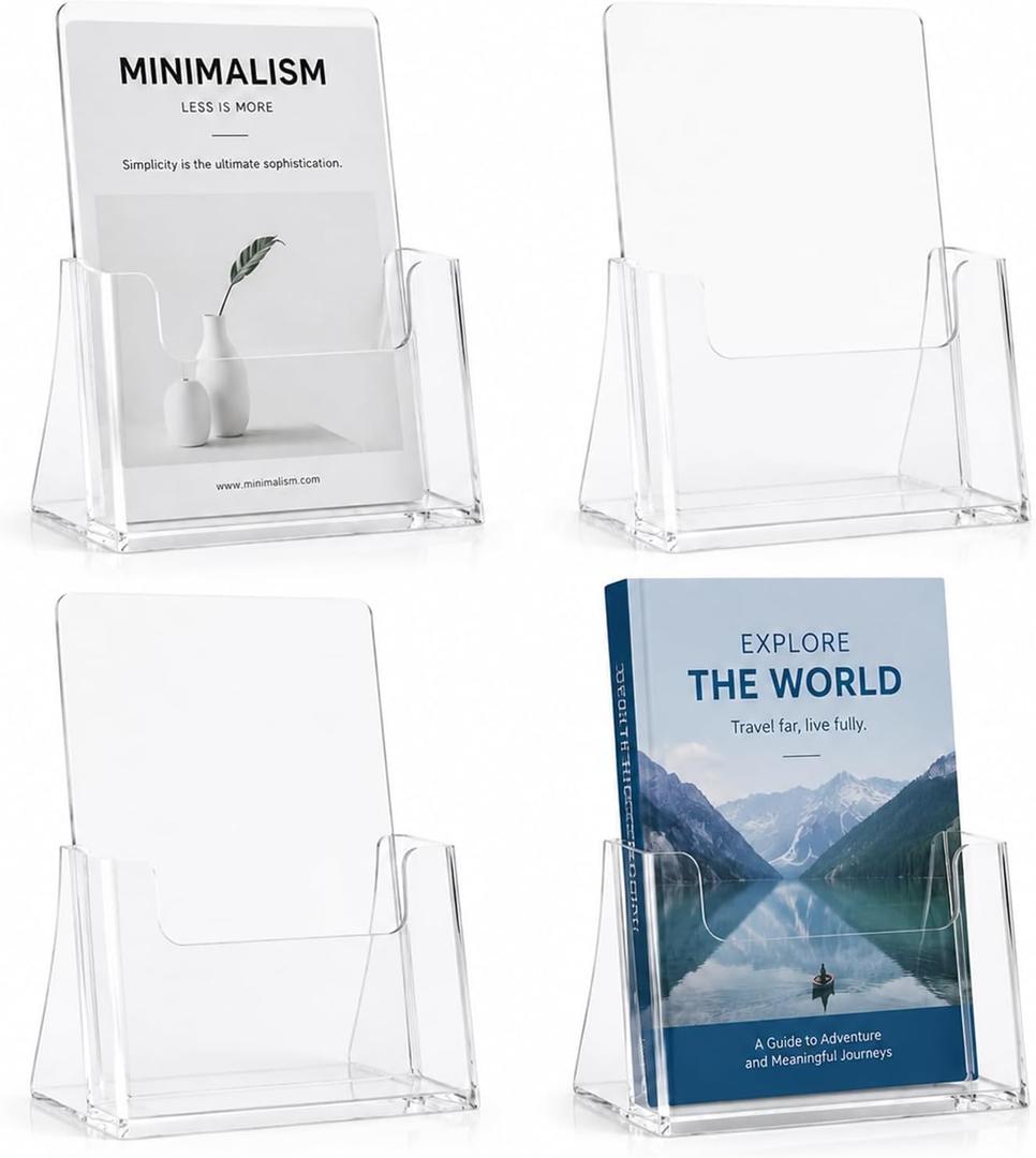 4 Pack Acrylic Sign Holder 8.5 x 11 inches, Acrylic Magazine Holder