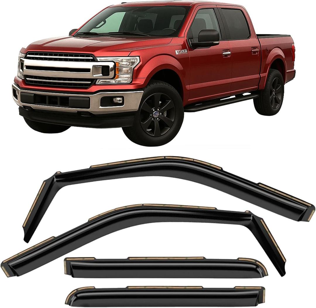 Voron Glass in-Channel Extra Durable Rain Guards for Trucks Ford F150 2015-2020 SuperCrew (fit for Ford F250-F550 17-25), Window Deflectors, Vent Window Visors, 4 Pieces - 220018