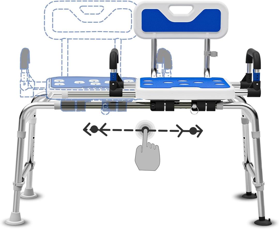 Sliding Shower Chair for lnside Shower & Bathtub with Arms and Back