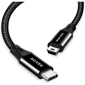 AGVEE 3.3ft USB-C to Mini USB Cable, Gold Plated End Tips, Braided Durable Mini-B 5-Pin to Type-C Data Charging Charger OTG Cord for Hero 3+, Canon Nikon Camera, GPS, Blue Yeti, Dark Gray
