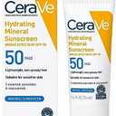 CeraVe 100% Mineral Sunscreen SPF 50, Face sunscreen With Zinc Oxide & Titanium Dioxide, Hyaluronic Acid + Niacinamide + Ceramides, Oil Free, Travel Size 2.5 oz