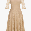 Dressystar Womens Long-Sleeve Wedding Guest Dress A-Line Lace Formal Party Cocktail Midi Dress Prom Gown, Champange, 6XL