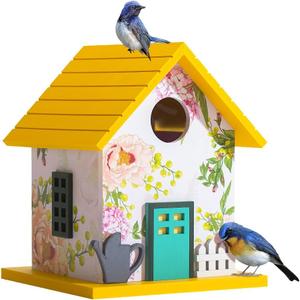 Spring Melody Bluebird House, Composite Material Nesting Box, Hanging Birdhouse for Blue Bird, Squirrel Proof Birdhouse for Outside, 10 Years Water Proof Weatherable, Pole Mountable (Yellow)