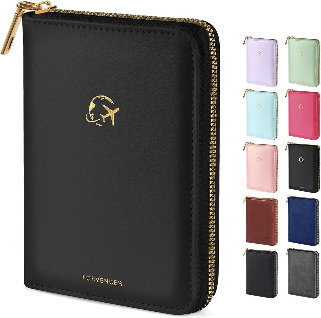 Forvencer Passport Holder Cover with Safe Zipper Closure, Premium Passport Wallet for Travel, Cute RFID Blocking Card Case, Waterproof Travel Accessories for Women, Black