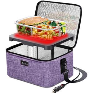 Aotto Portable Oven Electric Lunch Box Food Heater - 12V/24V 2-in-1 Car Food Warmer, Heated Lunch Box for Adults, Cook, Reheat, and Keep Meals Warm for Car, Truck, Travel - Purple (Light Purple)
