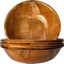 Rich&Richer Wooden Salad Bowl Set - 8 Inch Large Serving Bowls, 6 Piece Woven Wood Mixing Set for Food and Kitchen