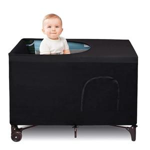 Blackout Crib Canopy Cover Stretchy Breathable Travel Netting Tent and Shade Stretch Up to 40"×30" for Indoor and Outdoor Children's Sleep Safety (Black)