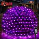 BlcTec Halloween Net Lights, 200 LED 8.2ft x 4.9ft Purple Halloween Bush Lights with 8 Modes, Timer, Connectable, Waterproof and Green Wire Design for Trees, Bushes, Halloween Decorations Outdoor
