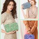 Relavel Small Makeup Bag, Travel Floral Cosmetic Bag with Makeup Brush Compartment, Portable Makeup Pouch for Women, Double Layer Makeup Organizer Bag Cute Toiletry Bag, Green Floral (2-MEDIUM)