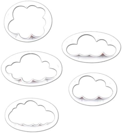 5 PCS Plastic Fluffy Fondant Cloud Cutters, 3D Cloud Embossing Molds for Sugarcraft Cake Decorating, Cupcake Topper