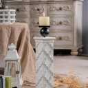 SOFE Antique White 21 Inch Tall Floor Candle Holders - Wood Pillar Candle Holder - Distressed Finish Wooden Large Candle Holders - Farmhouse Elegant Decor Accents for Wedding Home Decor