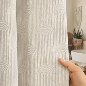 Boho Shower Curtain Cotton Morden Mid Century Minimalist Arch Texture Shower Curtain for Bathroom, Greige,72" W X 72" L