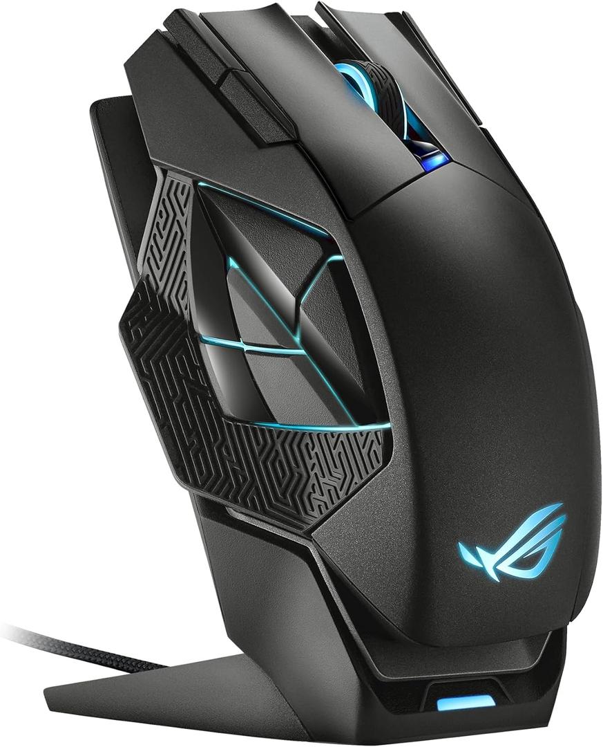 ASUS ROG Spatha X Wireless Gaming Mouse  MMO/MOBA Design, 12 Programmable Buttons, Right-Handed, 168g, Dual-Mode (Wired/2.4GHz), 19K DPI, up to 67Hr Battery, Magnetic Charging Dock, PC/Mac Support (Black)