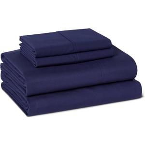 Amazon Basics Soft Organic Cotton Sheet Set with 2 Pillowcases, GOTS-Certified, King, Navy Blue