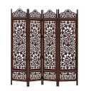 Room Divider Wood Floor Screen - Kamal Antique Brown - 4 Folding Panel 72 x 80 - Hand Carved Portable Reversible Functional Freestanding Boho Small Spaces Decorative Privacy Partition - COTTON CRAFT