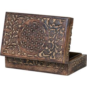 Handcrafted Wooden Keepsake Box  Flower of Life Engraved Memory Box with Lid  Crystal Storage, Jewelry & Trinket Organizer - Gift box for Jewelry