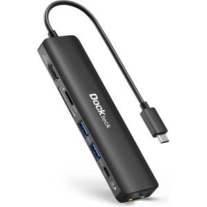 USB C Hub 4K 60Hz, Dockteck 7-in-1 USB C PD Ethernet Hub Dongle with 4K 60Hz HDMI, 1Gbps Ethernet, 100W PD, 2 USB 3.0, SD/Micro SD for MacBook Air/Pro M1 2020, iPad Pro 2021, iPad mini 6 and More