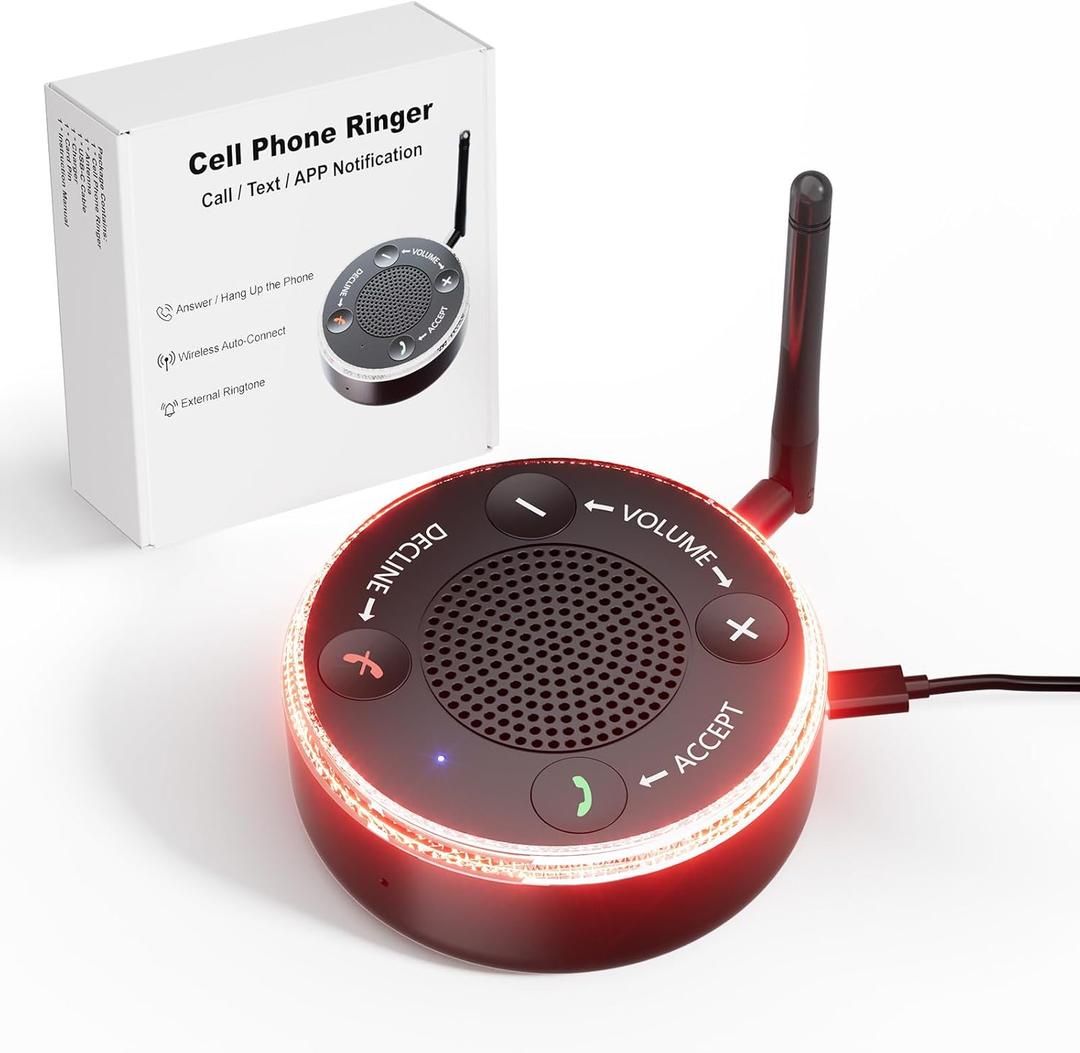 VigorKeeper Cell Phone Ringer Amplifier for Hearing Impaired & Seniors, One-Touch Answer/ Decline Calls, 116dB Loud Sound & Red-Blue Flash Alerts, Bluetooth 5.3 Auto-Connect