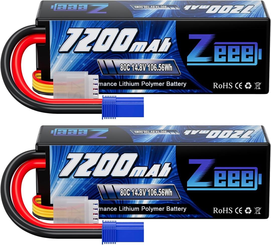 Zeee 4S Lipo Battery 7200mAh 14.8V 80C with EC5 Connector Hard Case RC Battery for RC Car Truck Tank Buggy Truggy RC Racing Models(2 Pack)