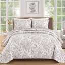 WONGS BDEEING King Size Quilt Set, Brown Quilt Bedding Set with 2 Pillowcases, Botanical Quilt for King Bed, Soft Microfiber Lightweight Coverlet Bedspread for All Season (110"×90", 3 Pieces)