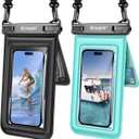[Up to 8.5''] Floating Waterproof Phone Pouch 2 Pack, IPX8 Double Space Waterproof Phone Case with Lanyard for iPhone 17 16 15 Pro Max, Galaxy S25 Ultra, Cellphone Dry Bag Beach Cruise Ship Essentials (Black & Green)