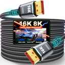 80Gbps Displayport Cable 2.1 25FT, [VESA Certified] DP 2.1 Cable 16K Military-Grade Braided Cable, Compatible HDR10 DSC 1.2a, FreeSync G-Sync Gaming Monitor 5090 7900XTX