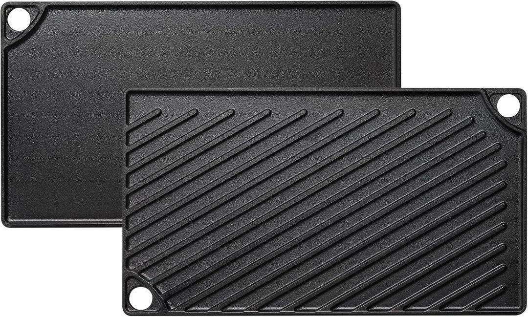 EWFEN Reversible Grill/Griddle, 16.7x9.5'' Pre-Seasoned Cast Iron Griddle Pan, Double Burner Cookware, Rectangular Non-Stick Stovetop Griddle with Handles, Flat Top Plate for Oven, Grill & Campfire