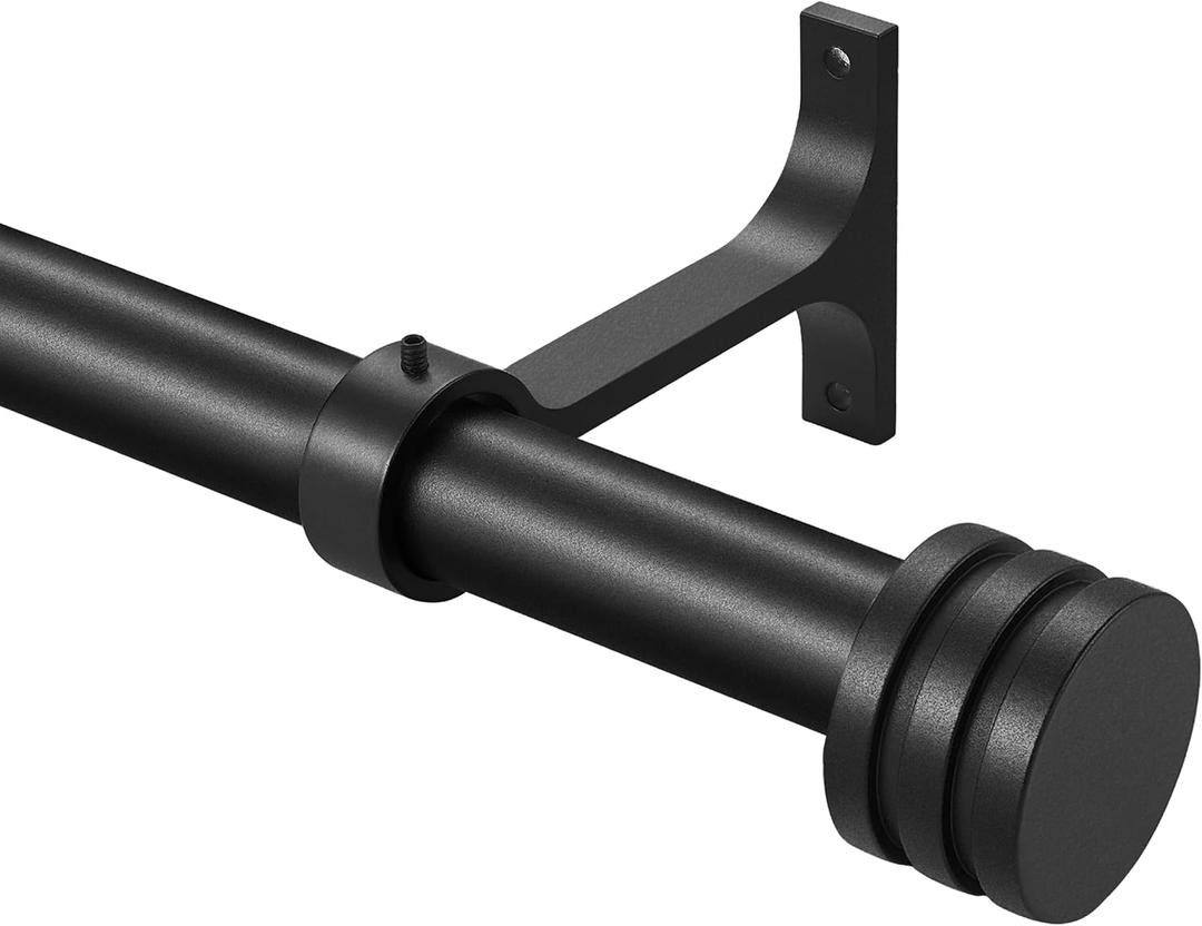Single Curtain Rods 28-48 Inches,1 inch Heavy Duty Adjustable Window Drapery Rod, Modern Round Decorative Windows Curtains Rods, Frosted Black