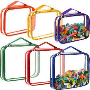 Sanwuta 6 Packs Toy Storage Bags, PVC Organizing Case Bags with Zipper, Waterproof Toy Container for Board Games, Building Blocks, Puzzles, Small Toys and Kids Books(Large, Small,Bright Color)