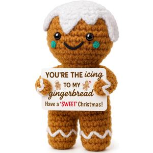 4 x Mini Gingerbread Man Christmas Stocking Stuffers for Women Kid Teen Girl Boy Best Friend White Elephant Gifts for Coworker Sweet Xmas Stocking Stuffers for Girlfriend Boyfriend Handmade Crochet Gifts