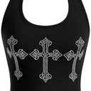Floerns Women's Rhinestone Cross Pattern Sleeveless Halter Neck Y2k Tank Top