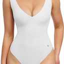 Popilush Body Suits for Women - Going Out Tank Tops - Plunge Deep V Neck Backless Sleeveless Tummy Control Shapewear Bodysuit (Medium, White)