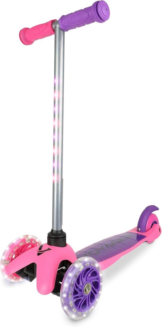 Scooter for Kids Ages 3-5 - Light Up Wheels, Extra Wide Deck, Foot Activated Break, Self Balancing Kids Toys for Boys & Girls (Pink/Purple)