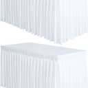 Surmente 2 Pack White Table Skirt, 14ft Polyester Tablecloth for Weddings, Banquets, or Restaurants