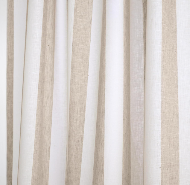 SHINELAND Extra Long Curtains 108 Inches Long for Living Room,Blackout White and beige stripes Pinch Pleated Room Darkening Curtains for Windows 2 Panels Set