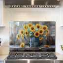 fzxwyishu Tempered Glass Backsplash for Kitchen,Stove Splashback Protector Sunflower Design | Heat-Resistant Splash Board, Kitchen Wall Decoration, 30"L x 20"W