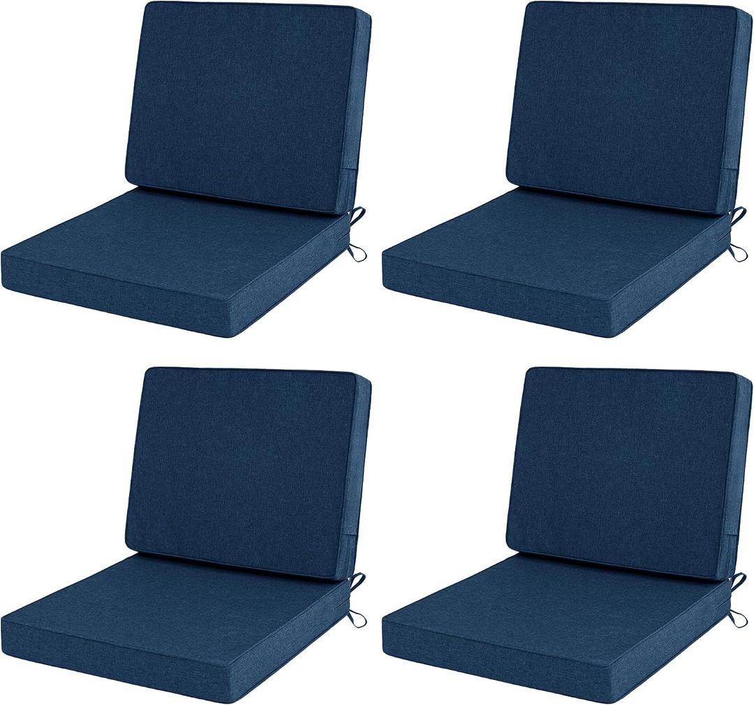 Outdoor Chair Cushions Set of 4, Water-Resistant & Fade-Resistant, Patio Furniture Deep Seat Cushions Replacement with Back, Non-Slip Bottom, Removable Cover, 24 x 24 Inch, Navy Blue, 24" x 24" 4 Pack