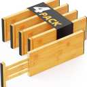 SpaceAid Bamboo 4 Pack Dresser Drawer Dividers, 4.65 High Adjustable 12.5-17 Drawer Organizers, Expandable Organization for Clothing, Clothes, Dressers, Natural