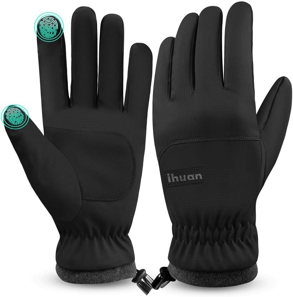 ihuan Winter Waterproof Ski Gloves Men Women, Snow Warm Cycling Cold Weather, Driving Biking Running (Medium, Black)